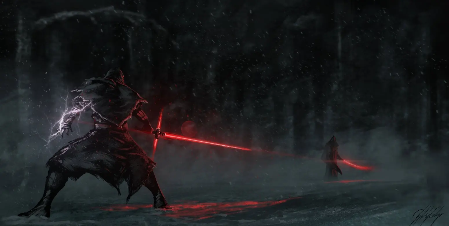 Imagen original de referencia: Duelo de sables rojos
